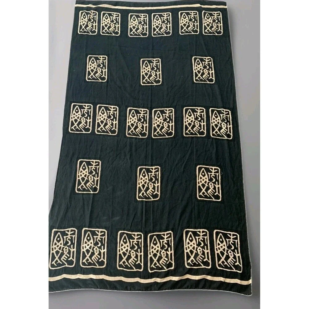 Sarong Hippy Fish Ocean Print Travel Black Tan Symbols Wrap Hippie Boho